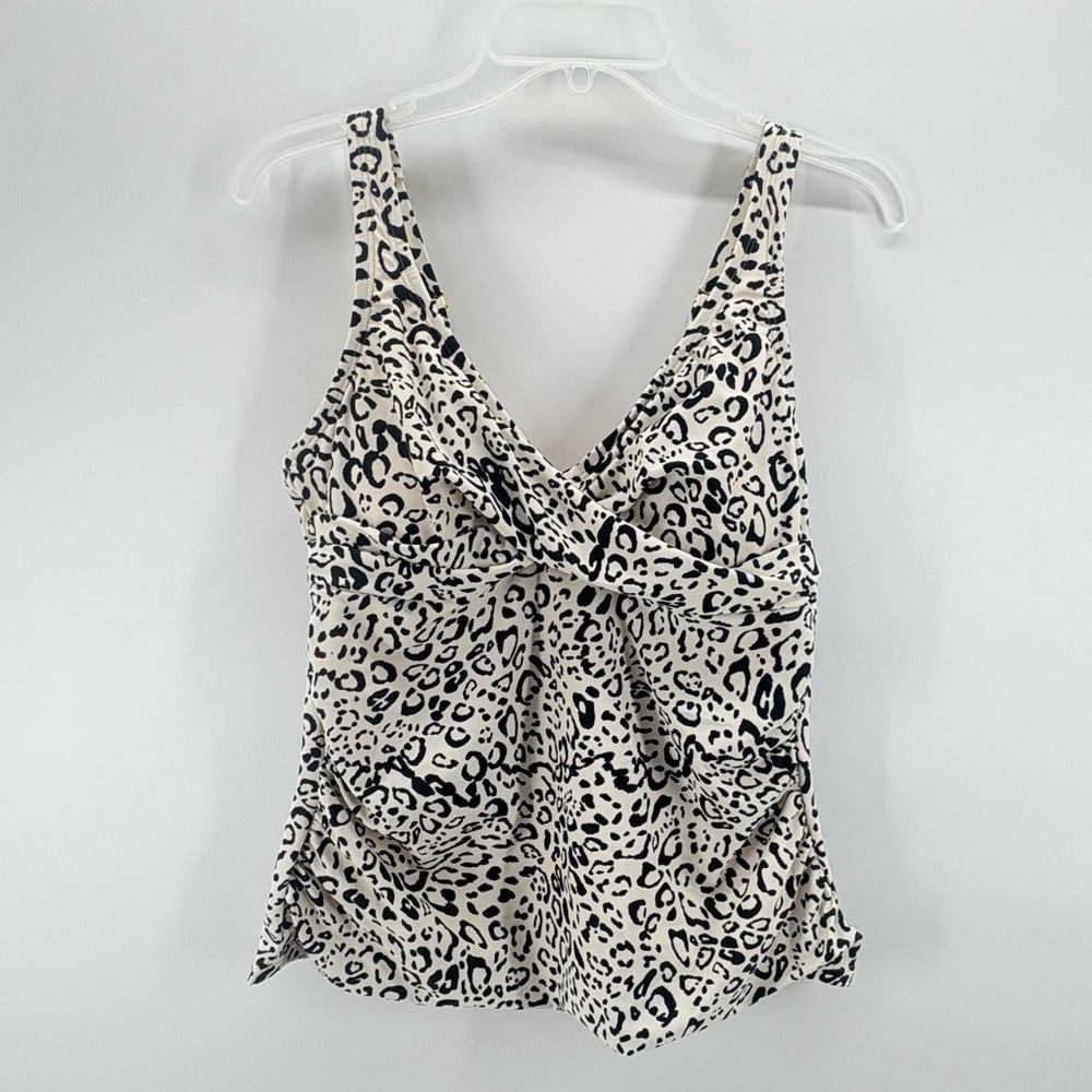 KONA Sol Large (12-14) Off White/Black Twist-Front Leopard Print Tankini Top New - Picture 2 of 12